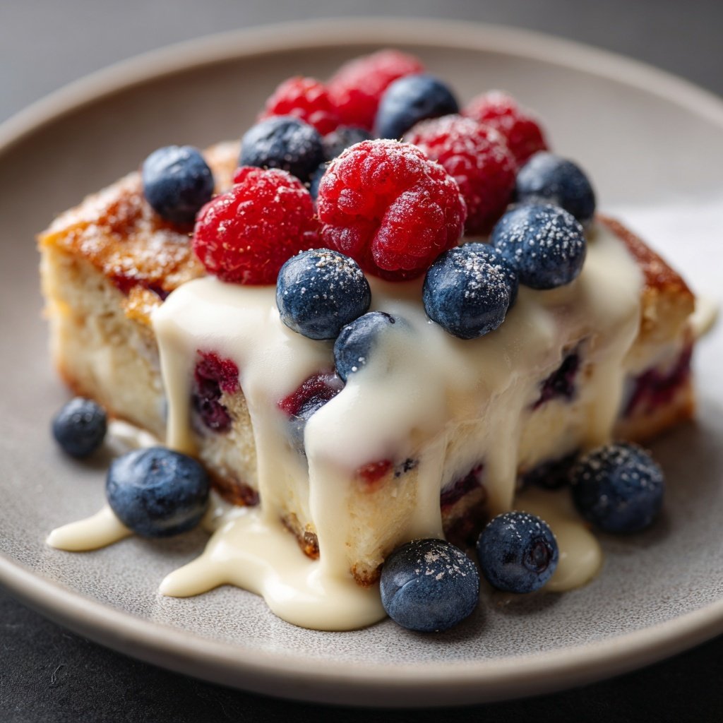 Blechkuchen mit Beeren und Creme