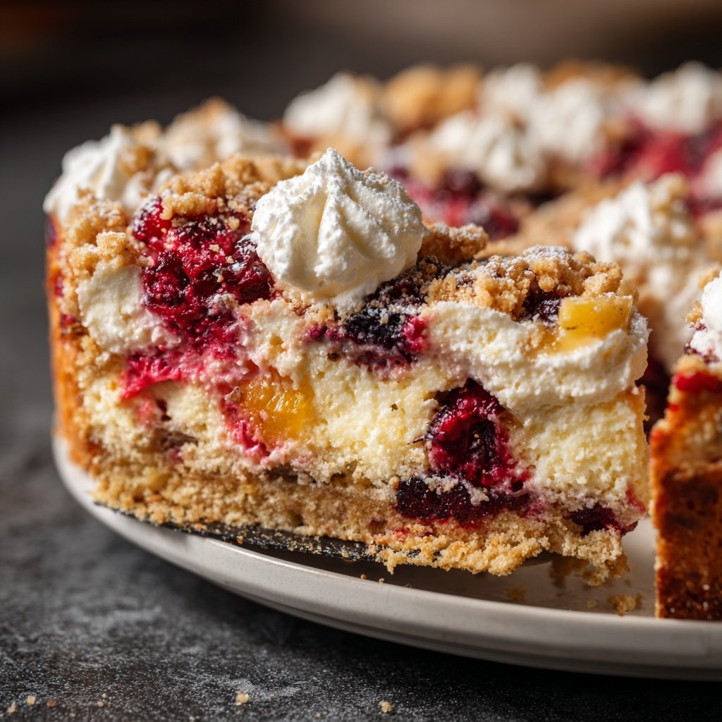 Blechkuchen mit Schmand und Früchten