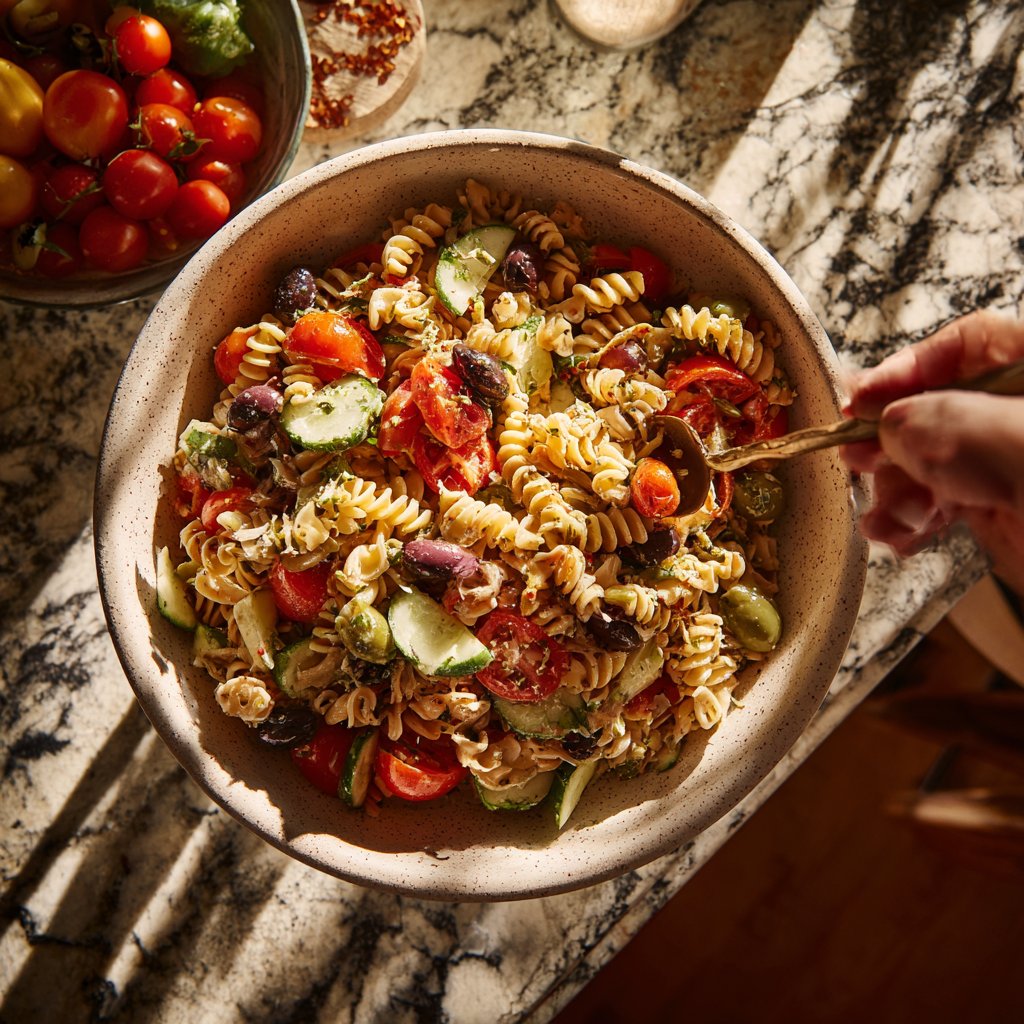 Mediterraner Nudelsalat Mit Oliven